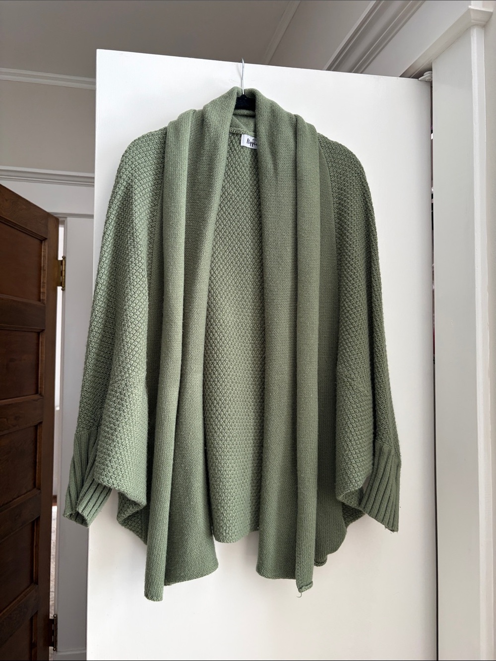 Olive Green Open-Front Knit Cardigan for Women